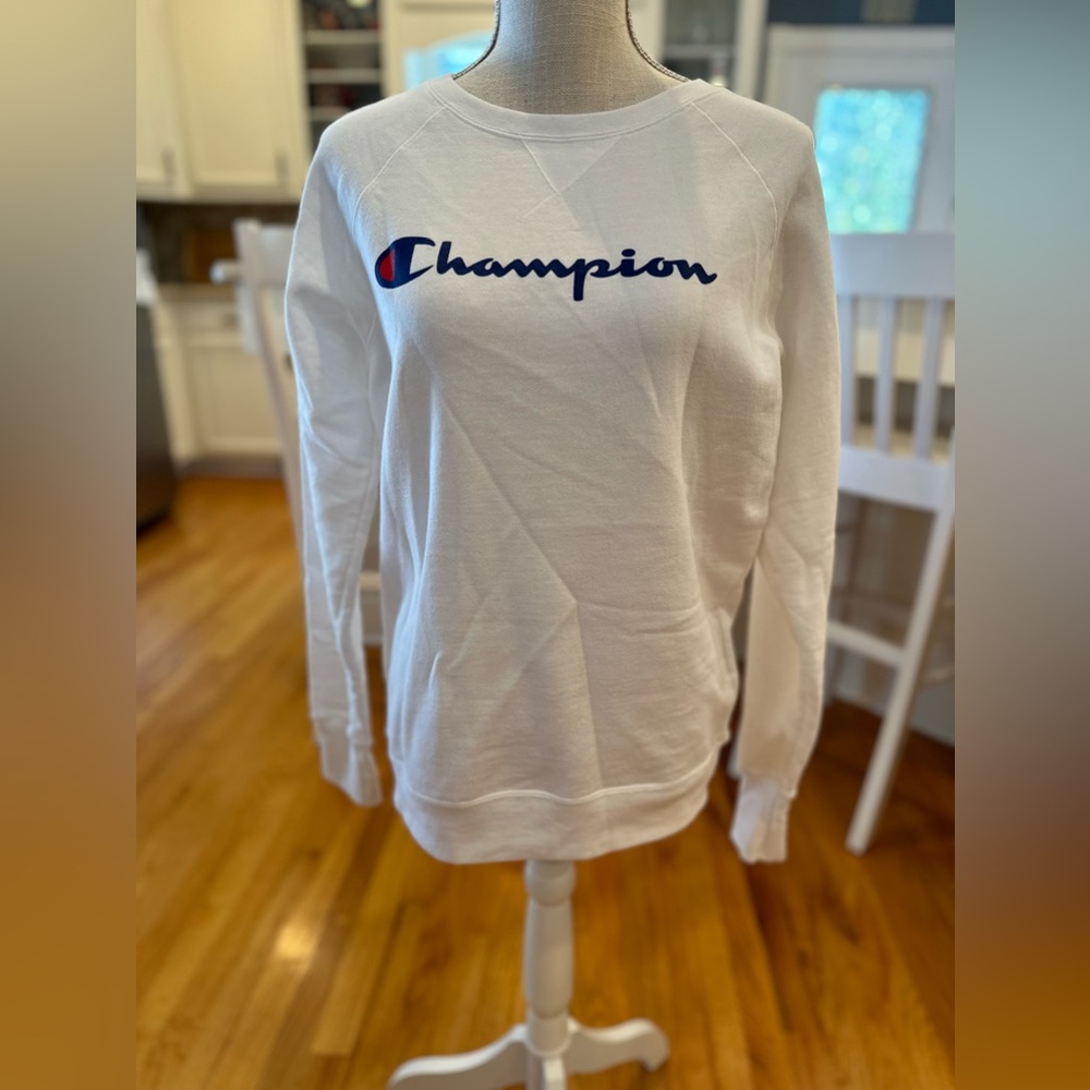 Champion white red and blue sweatshirt